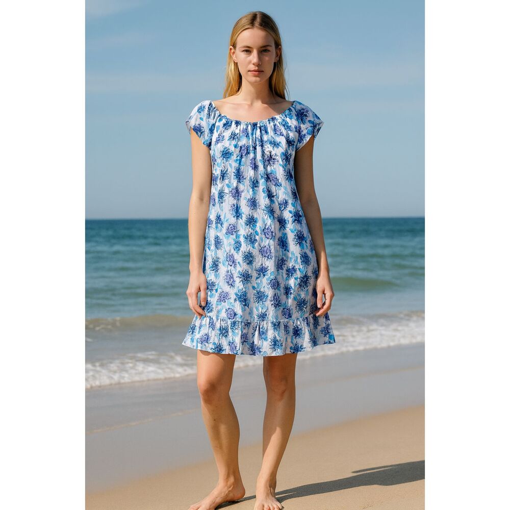 Vilebrequin Blue White Floral Mini Dress  Women's Size 14